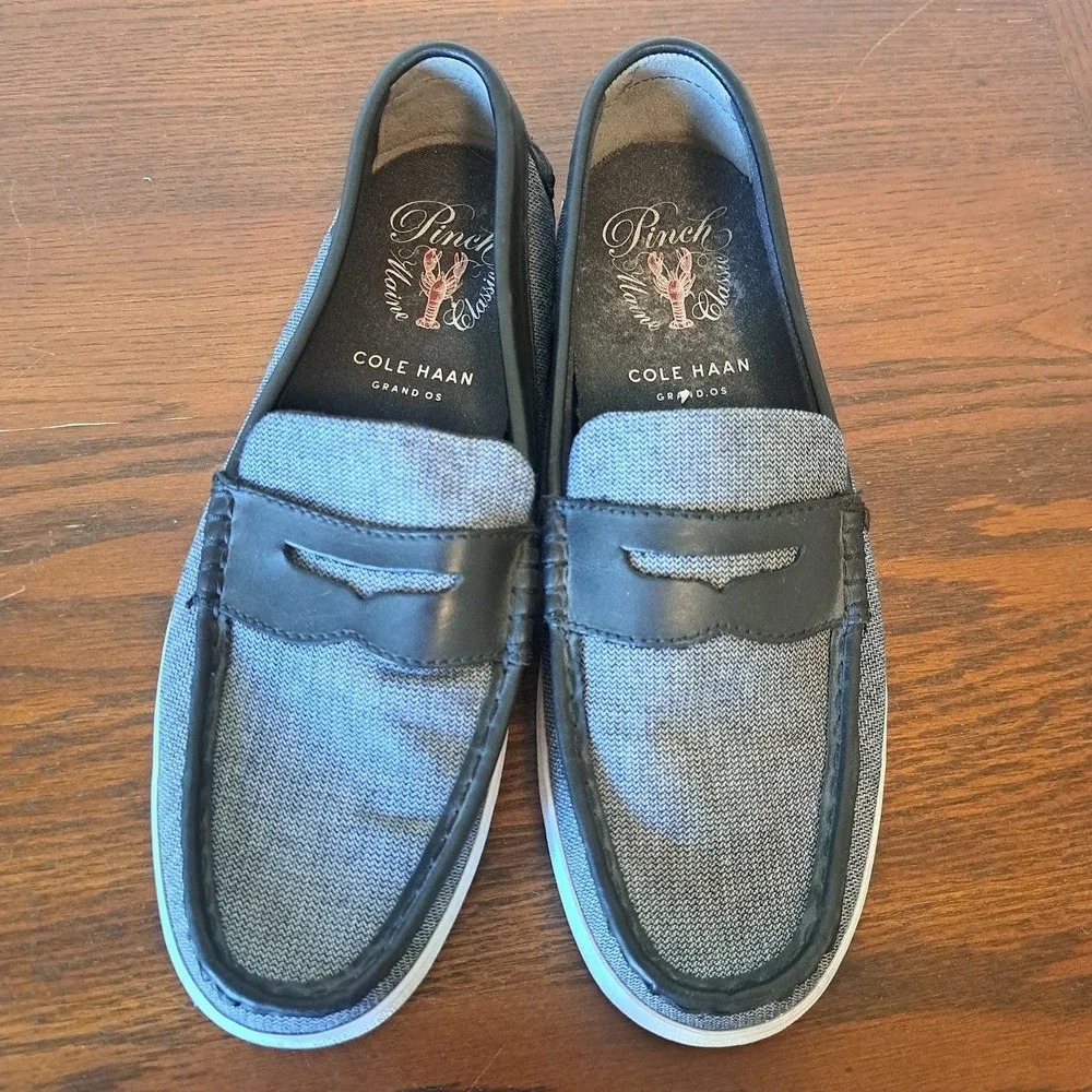 Cole Haan Pinch Maine Classic Grey Textile Black Leather Penny Loafers C21842 9M